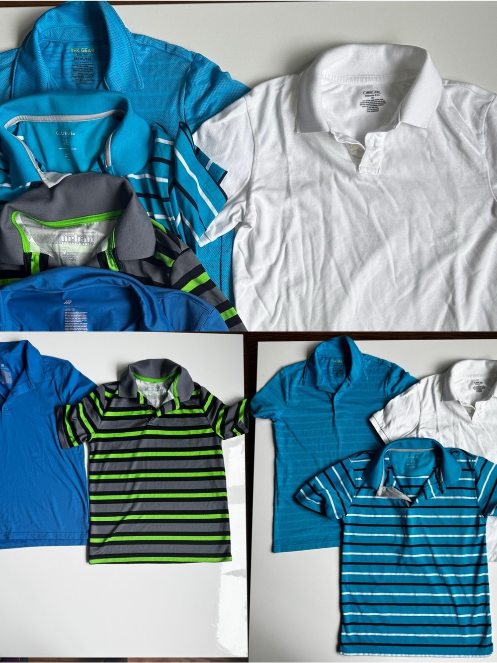 Kids Polo Shirt Bundle - White, Blue & Green Stripes